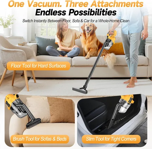 Vista 7 de Aspiradora de mano inalámbrica compatible con batería DeWalt de 20V, succión fuerte de 16000 Pa, 2 filtros HEPA y 4 boquillas, aspiradora portátil