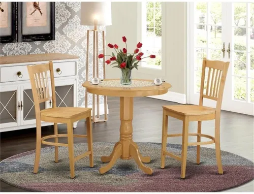 Vista 2 de East West Furniture JAGR3-OAK-W - Juego de mesa de comedor de 3 piezas de altura de encimera de cocina contiene una mesa redonda de madera con Roble