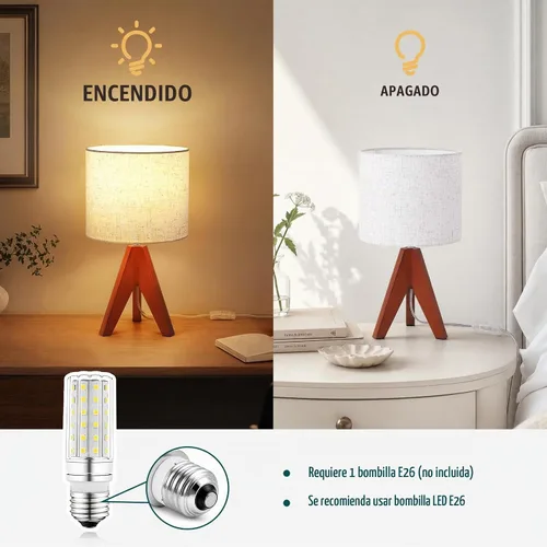 Vista 6 de Siljoy Lámpara de mesa trípode de 14.2 pulgadas, lámpara de mesita de noche M(Interruptor basculante)