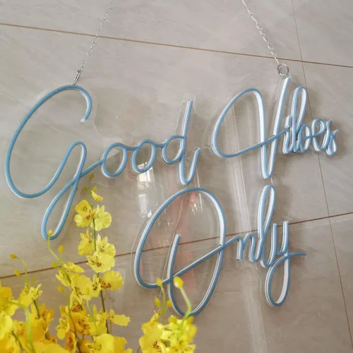 Vista 4 de FARNEW Good Vibes Only - Letrero de neón para pared, decoración de pared Azul