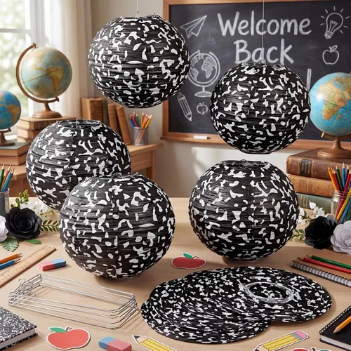 Vista 5 de Honoson 12 linternas de papel de composición para el regreso a clases, decoraciones de fiesta colgantes redondas de 10 pulgadas para aula, oficina