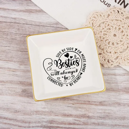 Vista 3 de JoycuFF Bandeja decorativa de cerámica para mejores amigos, mejor amiga, regalo único para hermana del alma, mejor amiga, idea de regalo
