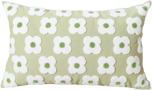 Vista 17 de DECOBIRD Funda de almohada bordada de 18 x 18 pulgadas, diseño floral beige, decoración del hogar, funda de almohada bordada de lona de algodón