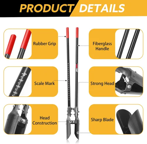 Vista 4 de Excavadora manual para postes de poste de alta resistencia, 58 pulgadas Long Fiberglass Handle with Scale,Sturdy Thick Carbon Steel Head,Non-slip