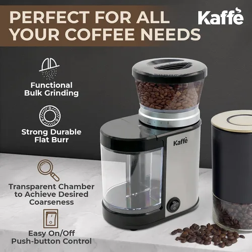Vista 3 de Kaffe Molinillo de Café Eléctrico de Rebabas (5.5 onzas) con ajustes de grosor precisos ajustables - rebabas planas - [motor mejorado] - molinillo