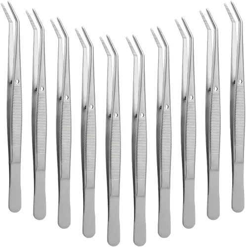 Vista 11 de Honoson 4 pinzas de acero inoxidable para manualidades con punta dentada curvada, pinzas multiusos para máquina de coser, pinzas a granel (plateado)