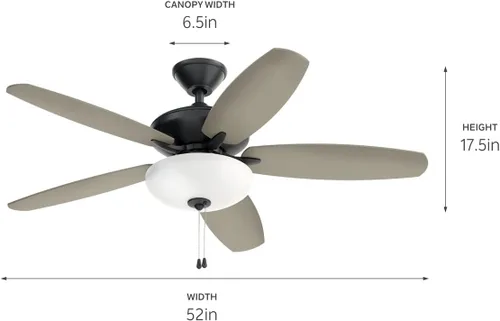Vista 2 de Ventilador LED Renew Select de 52 pulgadas en negro satinado, para cocina, sala de estar, dormitorio, estudio y estudio, (52 x 52 x 17.5 pulgadas)