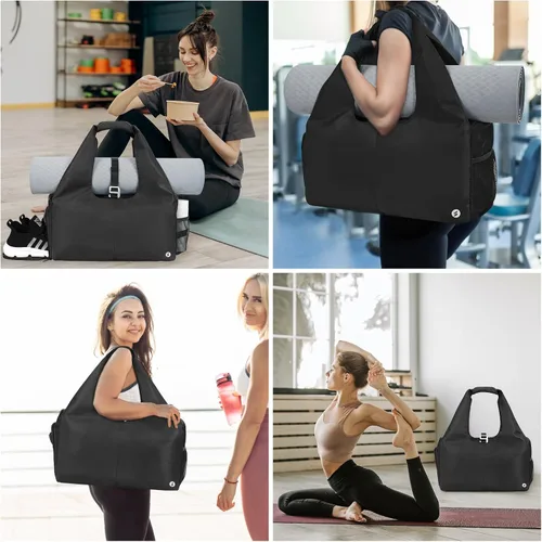 Vista 6 de sportsnew Bolsas de gimnasio de yoga para mujer con compartimento para zapatos, bolsillos de almacenamiento en seco húmedo y soporte ajustable