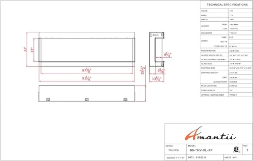 Vista 5 de 88-TRU-View-XL XT - Chimenea eléctrica de 3 caras de 88 pulgadas, calentador de chimenea de vidrio de 3 lados con control remoto y temporizador de 8