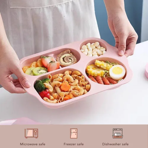 Vista 4 de RUIBOLU Platos divididos grandes de 12 pulgadas para niños y adultos, placa de control de porciones de paja de trigo, platos de plástico