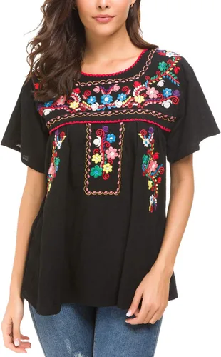 Vista 5 de YZXDORWJ - Cómoda blusa mexicana bordada de verano y sin mangas para mujer