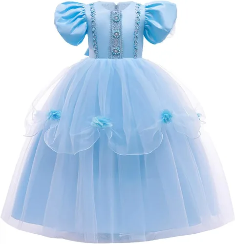 Vista 29 de Vestido de cumpleaños de princesa Cenicienta para niñas, disfraz de Halloween, concurso de Navidad, fiesta de baile con accesorios