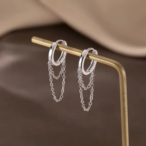 Vista 7 de Reffeer - Aretes colgantes de plata esterlina 925 maciza con borla, arracadas para mujeres y adolescentes A-Plata