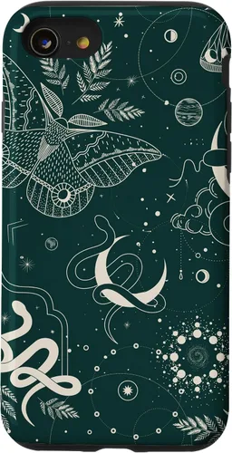 Vista 18 de Dark Green Mystical Witchcore Celestial Night Moth & Snake Case para iPhone 16