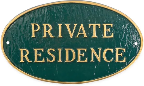 Vista 6 de Montague Metal Products Letrero de residencia privada – Placa de metal ovalada blanca y negra con estaca para césped, 8.5 x 13 pulgadas, letrero