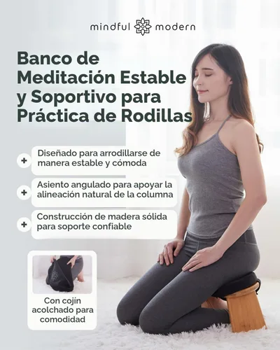 Vista 3 de Mindful Modern Banco de meditación plegable – Taburete arrodillado de bambú con bisagras magnéticas de bloqueo, silla Seiza de oración con almohada