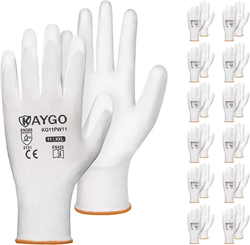 Vista 63 de KAYGO KG11PB - Guantes de trabajo de seguridad con revestimiento de poliuretano, 12 pares de guantes de punto sin costuras para hombres y mujeres