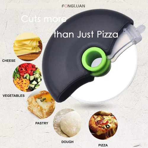 Vista 4 de Juego de 2 ruedas cortadoras de pizza, cortador de pizza con cubierta protectora de cuchilla, acero inoxidable 18/8 afilado prémium