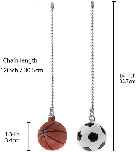 Vista 3 de Tiradores de cadena para ventilador de techo, extensión decorativa de 12 pulgadas, adornos extensores de fútbol y baloncesto, juego de tiradores
