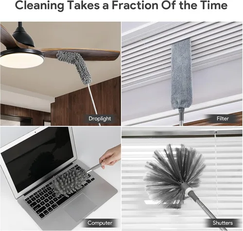 Vista 6 de DELUX Plumero de microfibra con 7 plumeros, reutilizables, flexibles, lavables, con poste de extensión extra largo de 100 pulgadas para limpiar