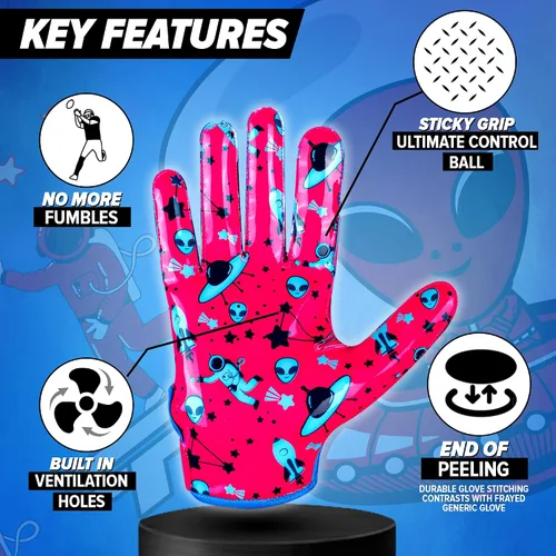 Vista 6 de Guantes de Fútbol Americano Premium para Niños, Jóvenes y Adultos - Receptor Adhesivo Premium con Tecnología de Ajuste Adaptativo - Rendimiento