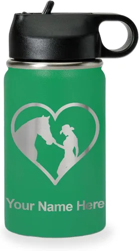 Vista 63 de LaserGram Botella de agua personalizada, corazón de vaquera de caballo, acero inoxidable de doble pared aislada al vacío con popote superior, regalo
