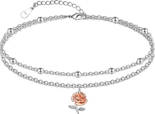 Vista 66 de CHIC & ARTSY Tobilleras delicadas de plata de ley S925 para verano, pulsera de tobillo ajustable multicapa para playa, joyería de pie para mujer