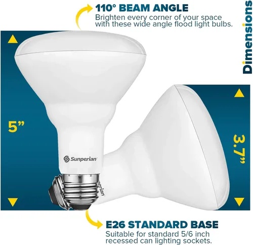Vista 4 de SUNPERIAN Bombilla LED BR30, 8.5 W = 65 W, 4000 K blanco frío, 800 lúmenes, bombillas de inundación regulables para latas empotradas, clasificación