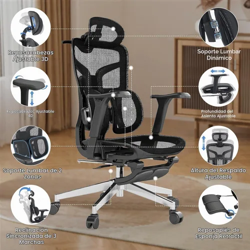 Vista 6 de MOJAY Ergonomic Office Chair with Footrest and Lumbar Support