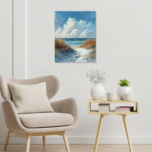 Vista 3 de LB Arte de pared de escena de playa para baño, paisaje de naturaleza costera, lienzo, pinturas de pared, decoración del hogar, océano azul, cuadros