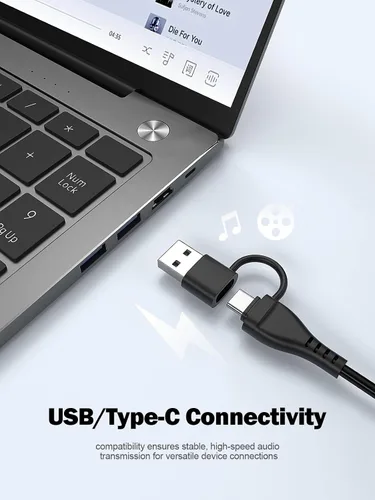 Vista 12 de Bluedee Altavoces de computadora para PC de escritorio, altavoces de PC de doble controlador con luces RGB, altavoz USB compacto con cable Plug &