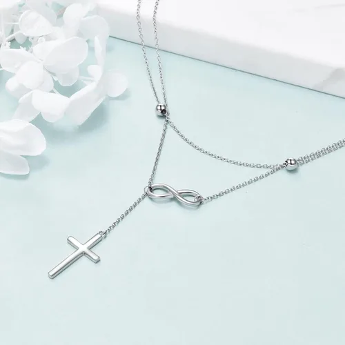 Vista 3 de MONGAS Lariat - Collar en capas de plata de ley 925 en forma de Y, gargantilla en capas, regalos de joyería de Navidad para mujer
