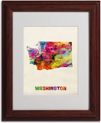 Vista 2 de Trademark Fine Art Washington Map - Arte enmarcado enmarcada de Michael Tompsett en marco de madera, 11 x 14 pulgadas