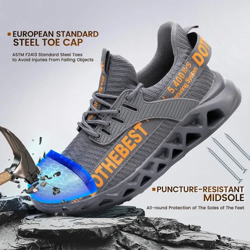 Vista 40 de Furuian - Tenis con punta de acero para hombres y mujeres, zapatos de seguridad ligeros, cómodos, a prueba de pinchazos, zapatos de trabajo