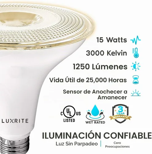 Vista 7 de LUXRITE Bombilla LED PAR38 del atardecer al amanecer, equivalente a 90 W, sensor de encendido y apagado automático, blanco suave de 3000 K, 1250