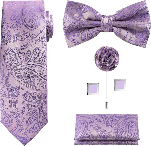Vista 34 de TIE G 5pcs Tie Set in WHITE OR BLACK GIFT BOX: Solid Color Necktie, Satin Bow Tie, Pocket Square, Lapel, Cuff Links A-aqua