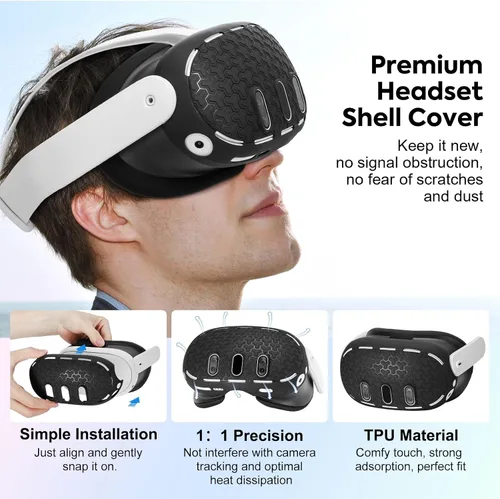 Vista 2 de MoKo VR Accessories for Meta Quest 3, Included TPU Shell Cover, VR Silicone Face Cover, Touch Controller Grip Cover Case, Lens Cover, Joysticks Cap