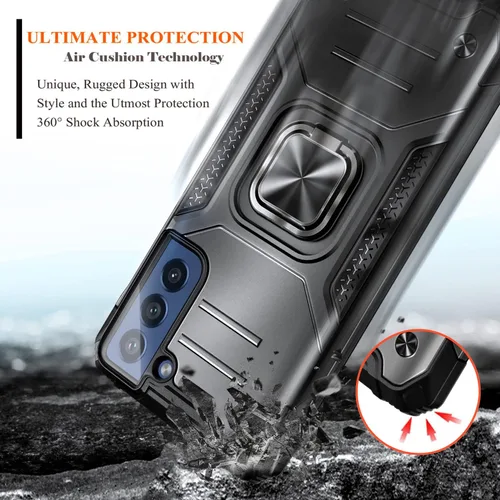 Vista 4 de NZND Funda diseñada para Samsung Galaxy S21, color negro, con protector de pantalla, protección de cuerpo completo a prueba de golpes