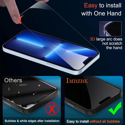 Vista 5 de IMBZBK Paquete de 3 protectores de pantalla para iPhone 13 Pro Max con 3 protectores de lente de cámara de vidrio templado Accesorios Protector