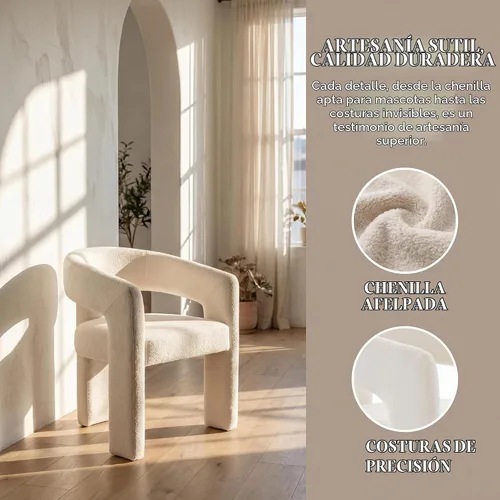 Vista 7 de Hyfirm Sillas de Comedor Modernas Tipo Barril Juego de 1, Cómoda Silla de Comedor de Acento Tapizada en Chenilla con Brazo para Cocina Sala de Estar