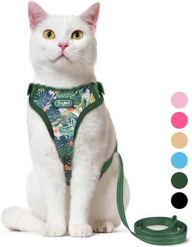 Vista 9 de Supet Arnés y correa para gatos a prueba de escape para caminar, chaleco ajustable para gatos y correa para perros grandes y pequeños 2-Rosa