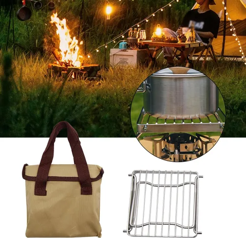 Vista 4 de Saihisday Parrilla plegable para fogata, parrilla portátil para acampar con patas plegables, rejilla de acero inoxidable 304 para estufa de gas