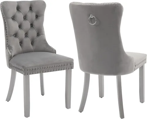 Vista 65 de Juego de 2 sillas de comedor de terciopelo beige, modernas sillas de cocina tapizadas