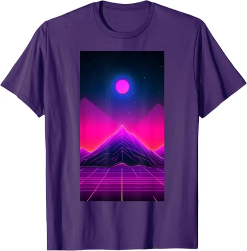Vista 20 de Retrowave Mountain 80s Vaporwave Synthwave T-Shirt Negro