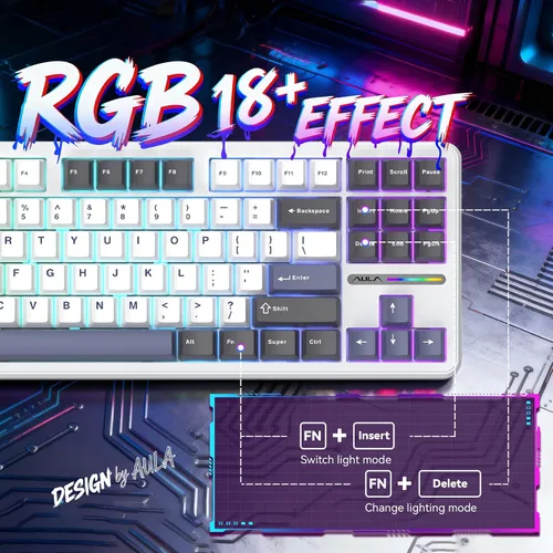Vista 6 de Aula F87 Pro Wireless Mechanical Keyboard, Tri-Mode Bluetooth2.4GUSB-C Hot-Swappable RGB Gaming Keyboard, Gasket Mount, 4000mAh, for WindowsMac