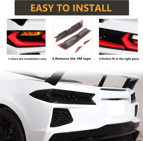 Vista 4 de Sekhyna Luz trasera de coche negro ahumado cubierta de protección ABS 4 piezas compatible con Chevrolet Corvette C8 Stingray 2020-2023 cubierta