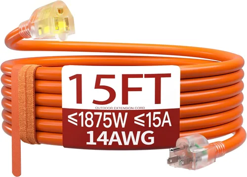 Vista 59 de Cable de extensión corto de 16/3 de 1 pie, cable de extensión negro flexible y duradero, cable de alimentación de 3 clavijas para interiores