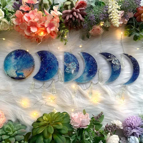 Vista 6 de Moldes de silicona de resina epoxi de fase lunar para colgar en la pared, posavasos, llavero, fundición de joyas, decoración bohemia del hogar