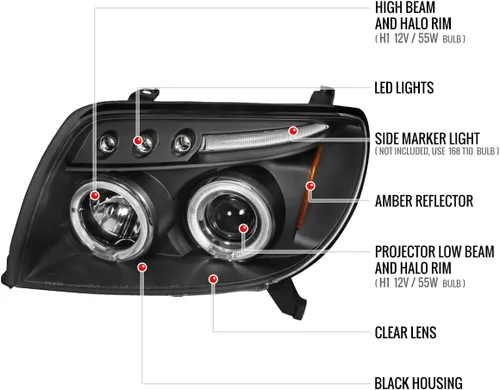 Vista 2 de Carpartsinnovate Se adapta a 03-05 4Runner SUV SR5 Negro LED Halo proyector faros lámparas