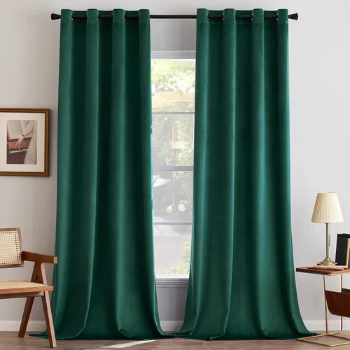 Vista 32 de ANRODUO Cortinas de terciopelo beige de 45 pulgadas de largo, opacas con aislamiento térmico insonorizado, cortinas de privacidad para oscurecer